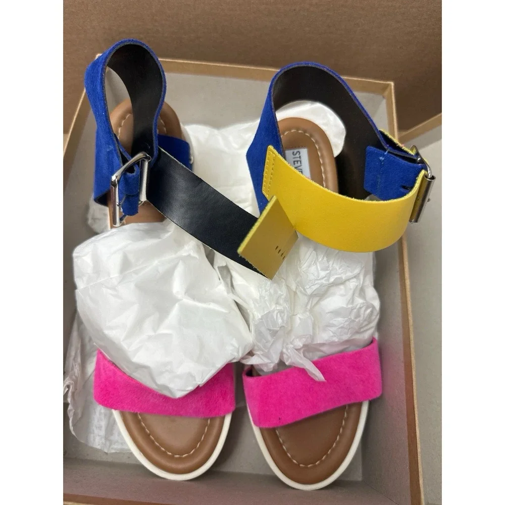 Steve Madden Keanu Colorblock Platform Wedge Sandals Women Size 10 EU 40 Leather